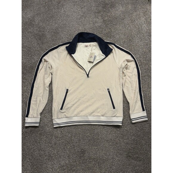 FAHERTY Brand Women's Richie Quarter Zip Track Jacket Sweater in Cream Beige M - Picture 1 of 7